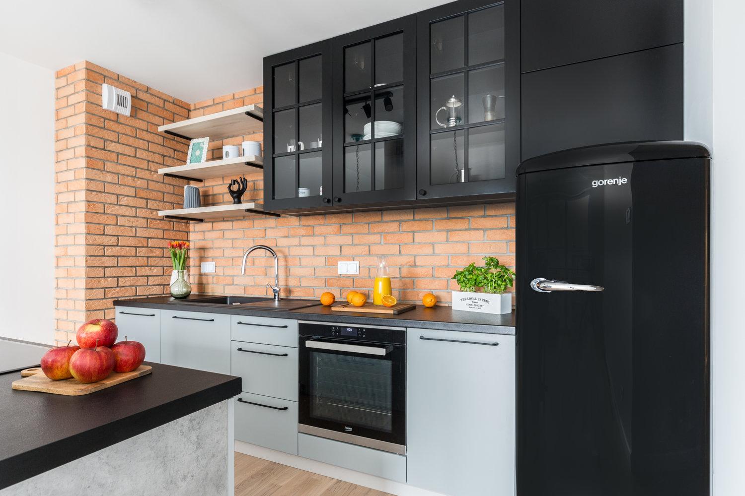The kitchen is decorated in an industrial style